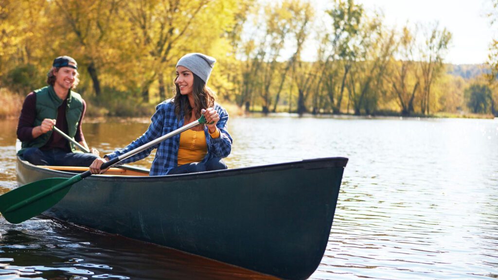 A delightful canoe adventure on a tranquil autumn lake